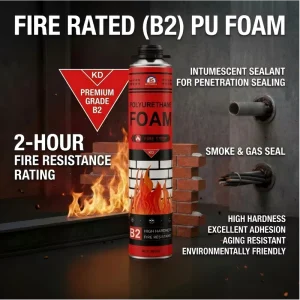 Fire-Rated PU Foam, 900ml, Intumescent Polyurethane Sealant for Firestop Penetration Sealing, 2-Hour Rating