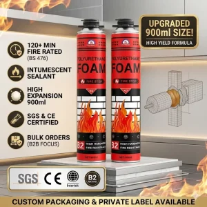 Firestopping PU Foam Sealant, Intumescent Expanding Foam for Pipe Penetrations, Cable Trays and Wall Openings