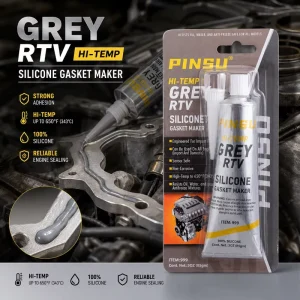 PINSU Grey High Temperature RTV Silicone Gasket Maker 343℃ 650℉ 85g 3OZ Neutral Sensor Safe Silicone Sealant for Engine Sealing